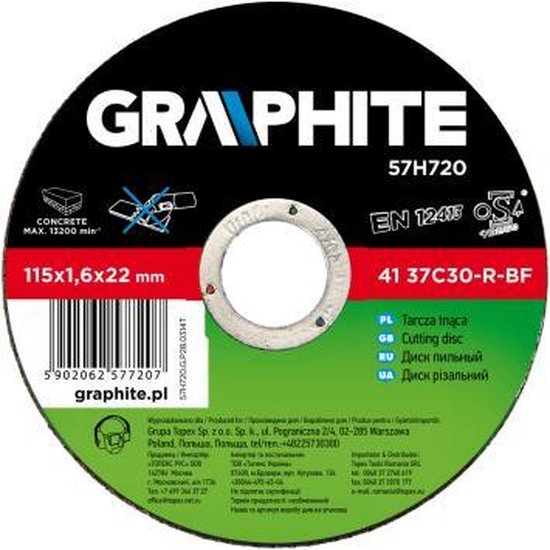 GRAPHITE doorslijpschijf 115x22x1,6mm steen 41 37c30-r-bf