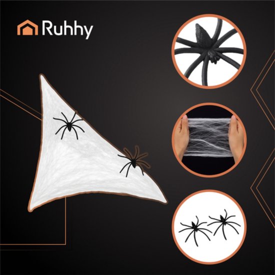 Ruhhy Halloween spinnenweb met 2 spinnen rekbaar kunstweb decoratie voor binnen en buiten