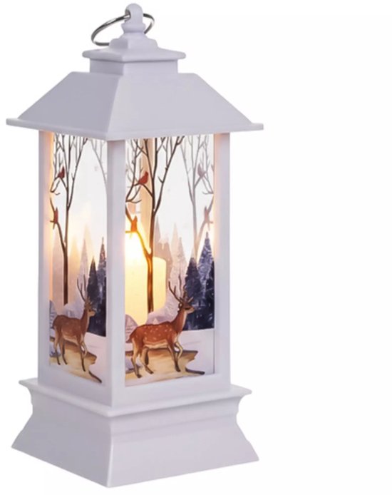 Ruhhy Kerstlantaarn - wit - 12 x 5 cm - kunststof - LED licht - lantaarn - kerst - kerstlicht