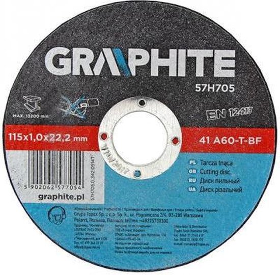 GRAPHITE doorslijpschijf 115x22x1,0mm metaal 41 a60-t-bf