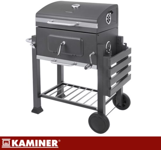 Kaminer Zwarte houtskool barbecue 116 x 70 x 110 cm met thermometer en zijtafel