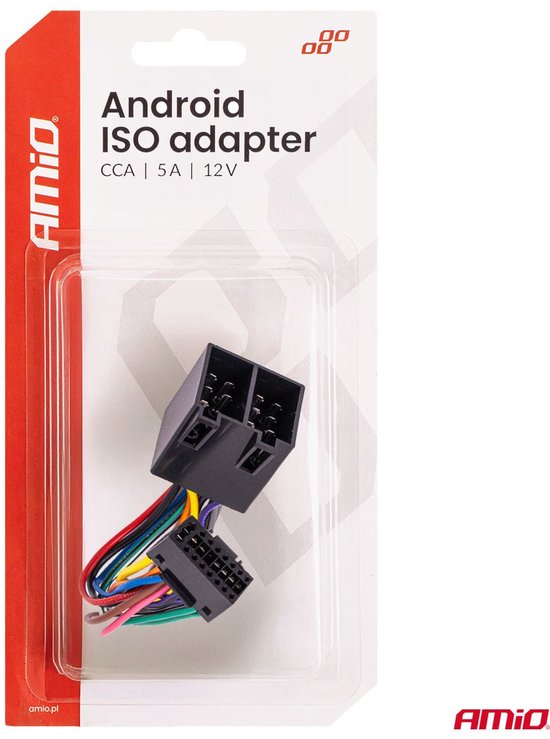 AMiO Android ISO Radio Adapter 12V 5A CCA – Universele Verloopstekker voor Autoradio en Multimedia Systeem