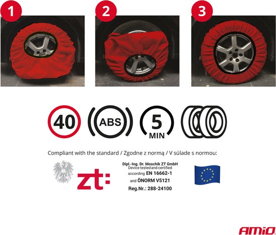 AMiO Textiele Sneeuwkettingen/Sneeuwsokken voor Autobanden XS - EN16662-1 / Önorm V5121 Rood (2 stuks)