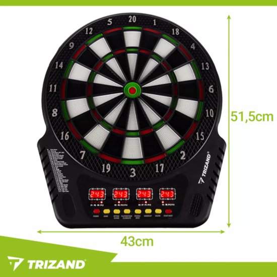 Trizand elektronisch dartbord voor 1-16 spelers met LED-schermen, 27 spellen en 6 darts