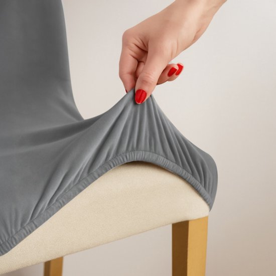 Ruhhy Stoelhoezen – Donkergrijs – Velours Stretch – Wasbaar – 6 stuks
