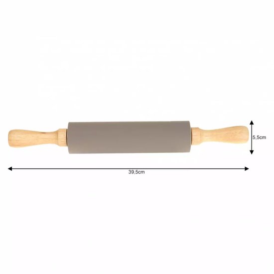 Kinghoff - Silikon Deegroller - 39cm - Houten Handvaten - Grijs
