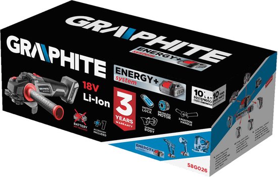 GRAPHITE 58G026 Haakseslijper 125mm 18V Li-ION, Koolborstelloos ENERGY +