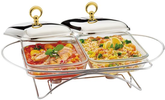 Klausberg 7922 - Dubbele voedselverwarmer - glas - 2 x 1,5 liter - rvs standaard