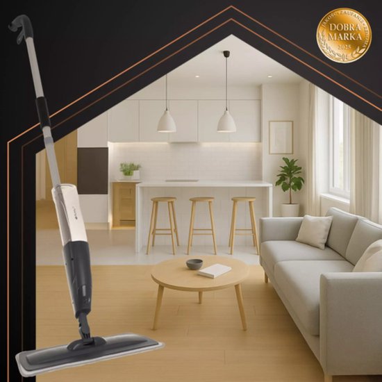 Ruhhy spray mop 600 ml – microvezel dweil met sproeier – 180° draaibaar, 2 doeken