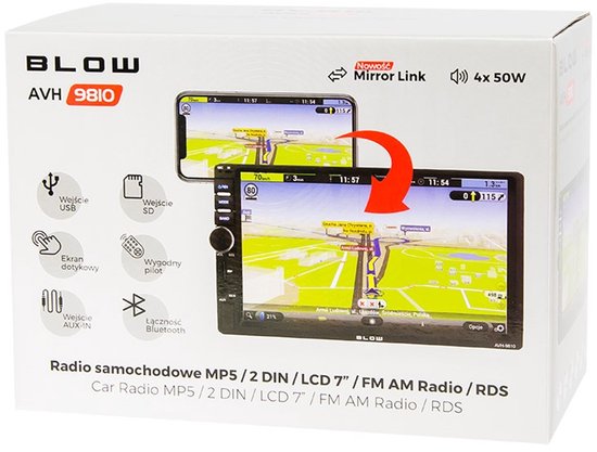 Blow AVH-9810 2DIN Autoradio 7" – Bluetooth 5.0, MicroSD, LED-display, zwart