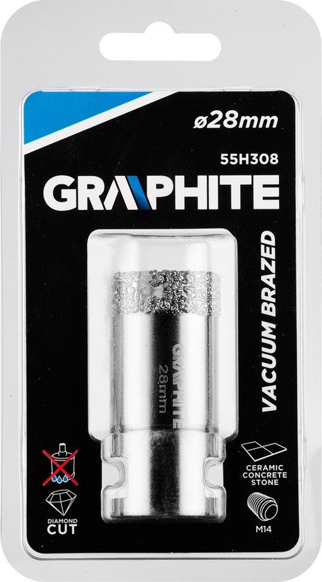 GRAPHITE 55H308 Diamantboor 28mm, M14 met Koeling wax