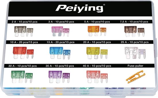 Peiying Serie - Autoverzekering Set - 250 stuks - Mini en Standaard - Amperage 2A-40A