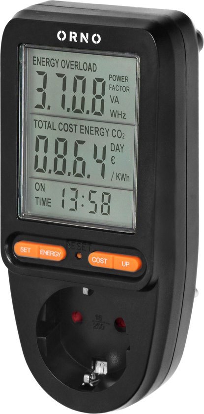 Energiemeter - kWh - Energiekostenmeter - Elektriciteitsmeter - LCD scherm - Verbruiksmeter voor in het Stopcontact - ingebouwde batterij - Zwart