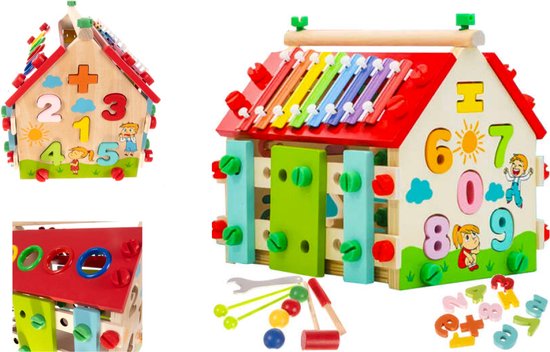 Activity-Center Houten Huis - Montessori Speelgoed - Muziek Maken - Getallen Leren - Tellen