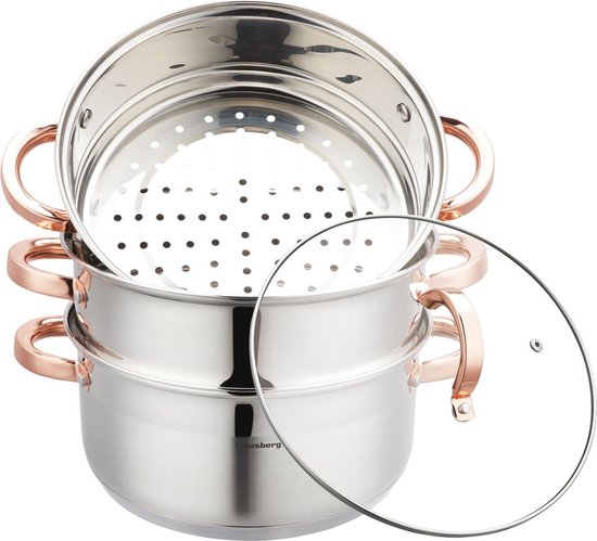 Klausberg 7735 - stoompan - 4 delig - 24 cm - 5 liter - rvs - alle warmtebronnen