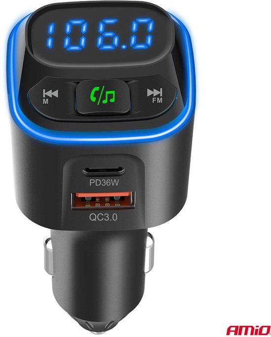 Car FM Transmitter 1×USB-A 2×USB-C 12V 24V – Bluetooth, MicroSD en Hands-Free Bellen
