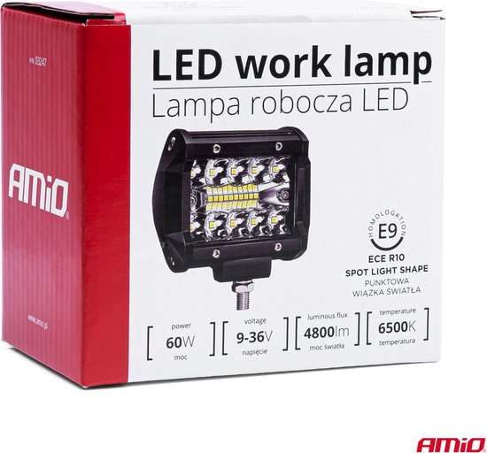 AMiO Krachtige Werklamp Verstraler Spot Rond Diverse Toepassingen (20 LED 9-36v) 6000K Wit