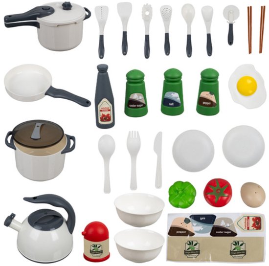 Kruzzel Keukenaccessoireset 32-delig – speelgoed kookset met potten, pannen, bestek en servies voor kinderen