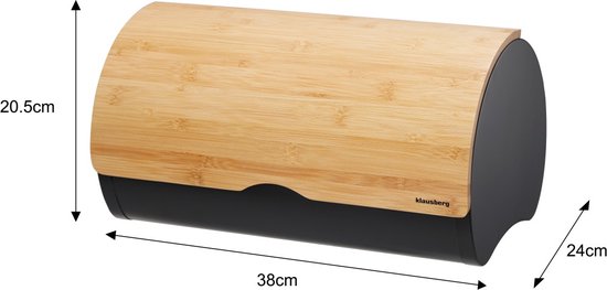 Klausberg 7712 - Broodtrommel - hout - Zwart - 38 x 24 x 20.5 cm