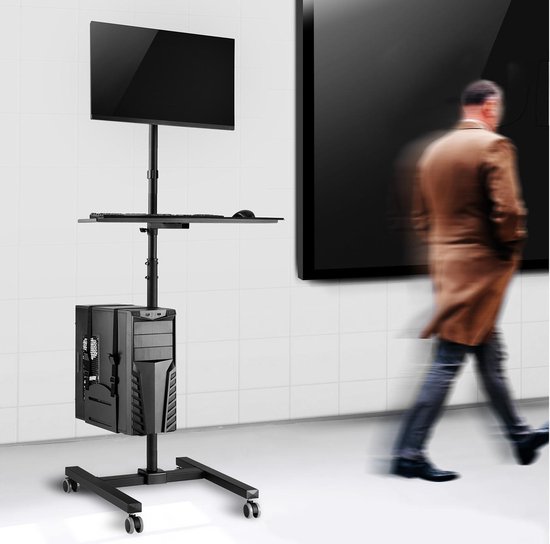 Maclean MC-793 - Monitorstandaard op wielen - statief - PC houder - trolley voor de monitor - ideale stand-up werkplek!
