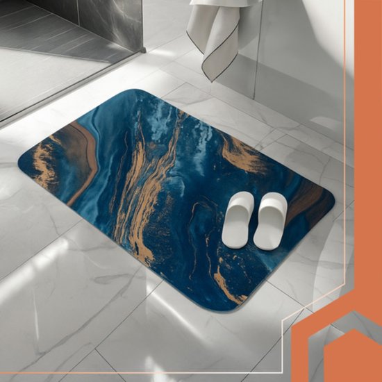 Ruhhy Badmat marmer - blauw - antislip - 80 x 50 cm - badkamer - douchemat - absorberend