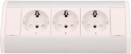 Orno Hoekstekkerdoos - 3 stopcontacten - Opbouw hoekstekkerblok met 60 cm kabel - Wit/Zilver