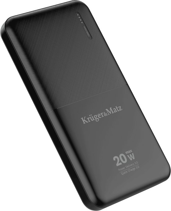 Krüger&Matz Powerbank - 10000 mAh - 1x USB-A 1x USB-C - Quick Charge 3.0 - 20W - Zwart