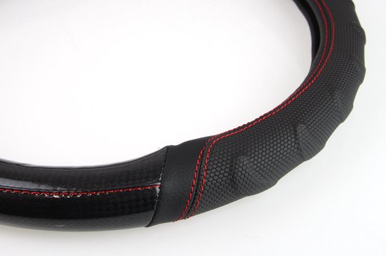 Stuurhoes Auto - Voor 37-39 cm Stuurwiel - Zwart / (rood stiksel)