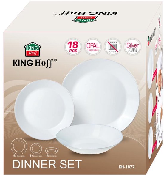 Kinghoff Serviesset – 18 delig Bordenset - Servies 6 persoons -Tijdloze Elegantie met Zilveren Accenten