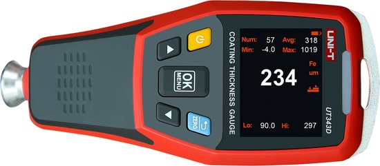 Uni-T UT343D - Dikkemeter - 0~1250 um - 2'' TFT LCD - Auto rotatie