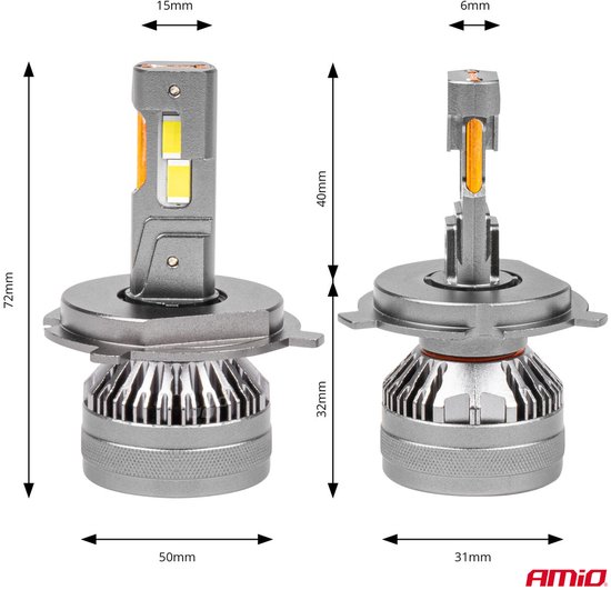 AMiO LED Koplampen HP-serie H4/H19 12-24V Dimlichten Wit