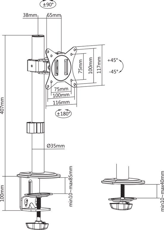 Maclean - Bureausteun Monitorbeugel voor LCD-monitor 17-32" tot 9kg- VESA 75x75 en 100x100