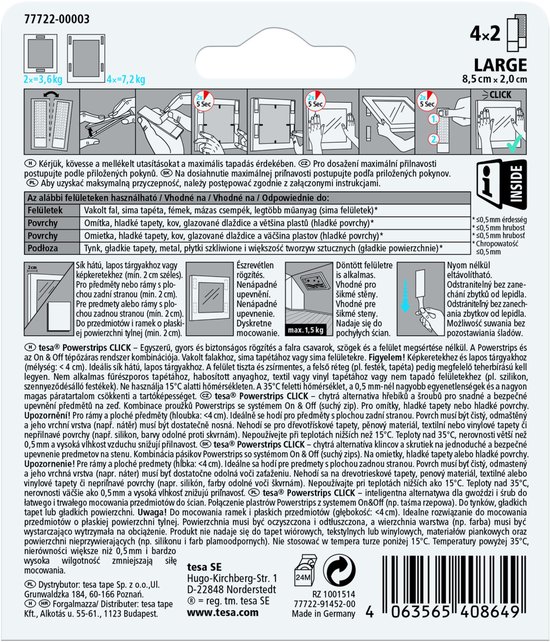 Tesa Powerstrips - Zelfklevende Klittenband - 4 Paar - Maat L