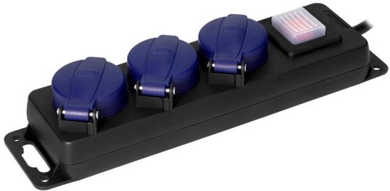 Orno Vrijstaande Stekkerdoos voor buiten - Aan/uit knop - 3 stopcontacten - Kabellengte 5 meter - IP 44 - Zwart/blauw