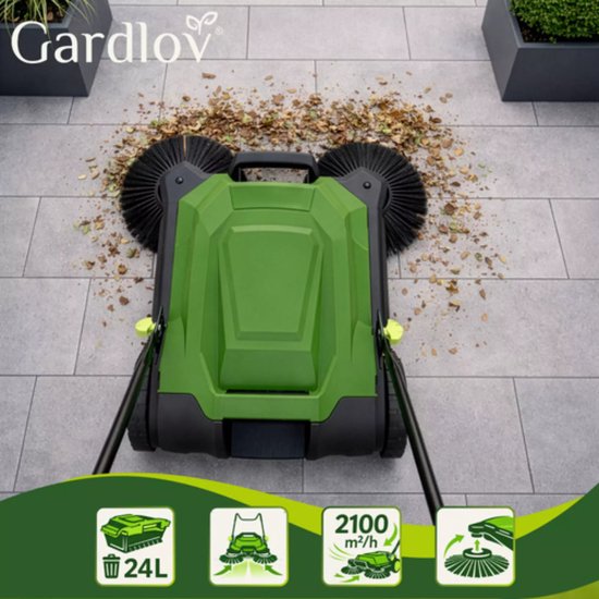 Gardlov Handmatige veegmachine voor terras, oprit en bestrating met 680 mm werkbreedte en capaciteit van 2100 m2 per uur