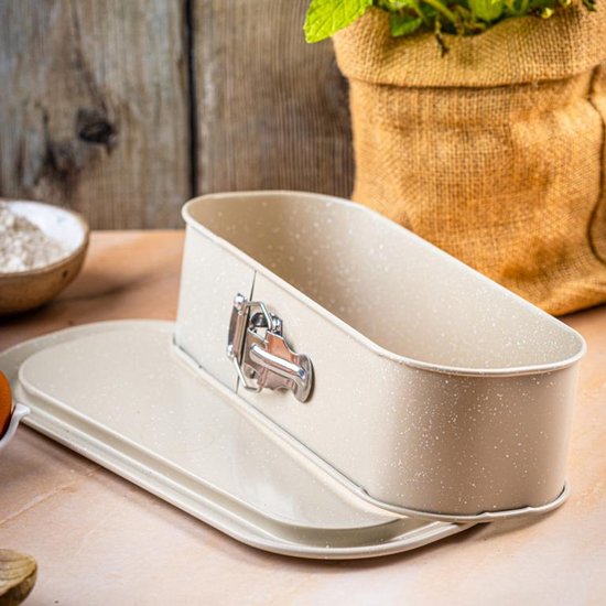 Kinghoff 1976 - Bakvorm met losse bodem 34,5x15,5x8 cm - Broodvorm voor Hartige taarten, Cheesecake en Paté - Antiaanbaklaag - Ovenbestendig tot 220°C - Bakvorm - Ovenvorm - Cakevorm - Taartvorm -