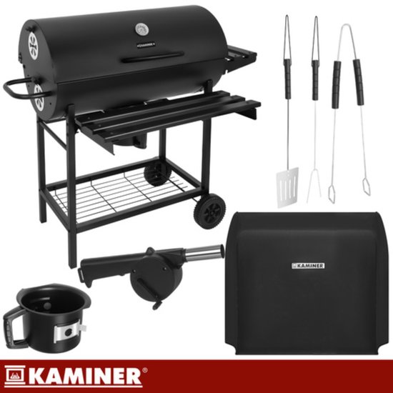 Kaminer Houtskoolbarbecue met deksel, thermometer, 108 x 67 x 96 cm voor tuin en terras