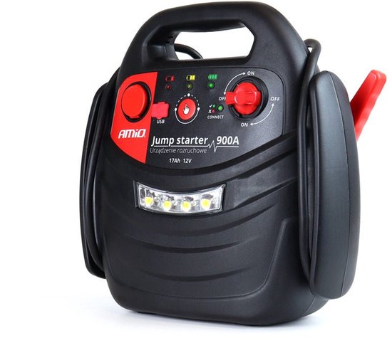 AMiO Jump Starter 12V 17Ah 900A 4in1 – Multifunctioneel Auto Accu Starter, Powerbank en Compressor JS01 Noodsituatie