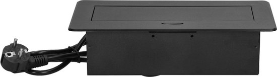 Bureau stekkerdoos met USB A&C - Pop up stekkerblok met 2 stopcontacten- Inbouw Verdeelstekker met RVS afwerking - Verdeeldoos met 1.5 meter kabel - voor max. 3680 Watt - Penaarde - Zwart