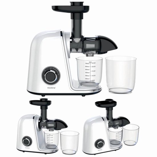Klausberg Slow Juicer – 150W - 700ml | Cold Press | Groenten en Fruitpers – Met Pulpreservoir | Wit | Stille Horizontale Juicer met 7-Traps Perssysteem