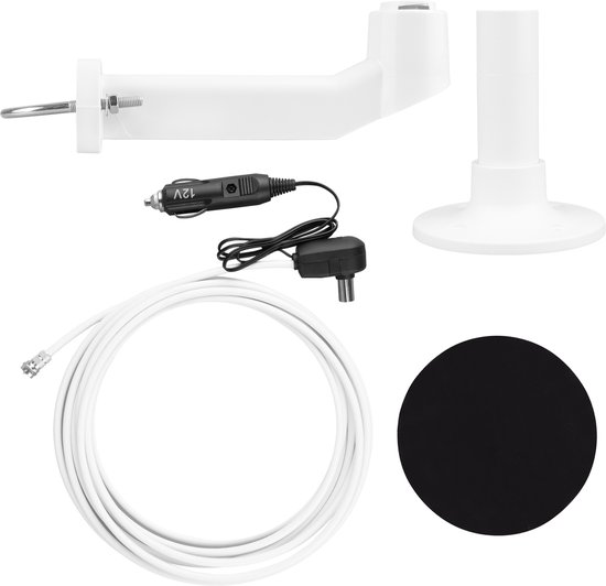 Maclean - TV antenne - DVB-T/T2 HEVC omnidirectionele antenne, actief, camper, 12V, MCTV-103 - Wit