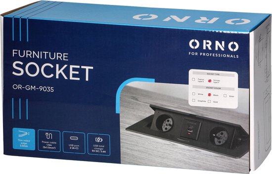 Pop up Stekkerdoos met 2 stopcontacten en USB-A & C - Inbouw Verdeelstekker met RVS afwerking - Stekkerblok met 1.5 meter kabel - Verdeeldoos voor max. 3680 Watt - Zilver