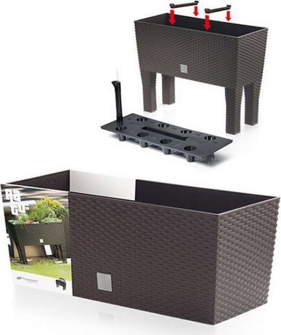 Prosperplast Bloembak/plantenbak op poten Rato - met irrigatiesysteem - antraciet - 60 x 25 x 46 cm