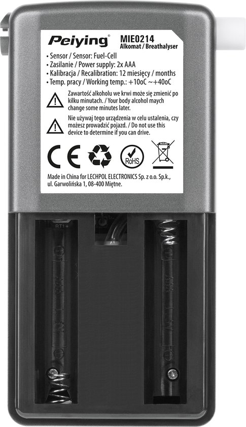 Peiying KT-571 - Alkometer - Elektrochemische Sensor - LCD Display - Gratis Kalibratie