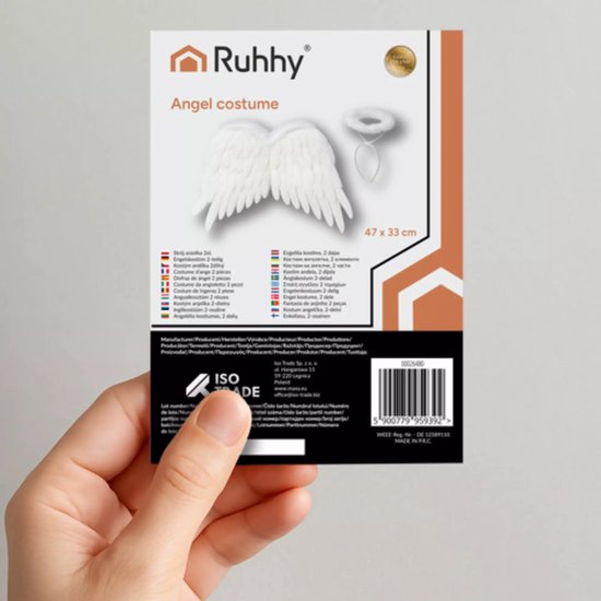 Ruhhy engelenvleugels wit met halo – 2-delige set voor verkleedpartijen en decoratie
