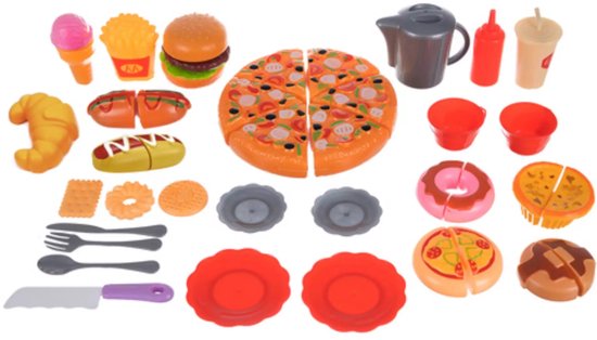 Ruhhy fastfood speelgoedset 42-delig – pizza, friet, hamburger en kookaccessoires voor kinderen