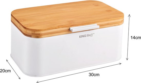 KINGHOFF - Broodtrommel - Brooddoos - Compacte Broodbox met Deksel - Brood Bewaarbox Keuken - Moderne Broodtrommel - Staal - 30 x 20 cm - Wit