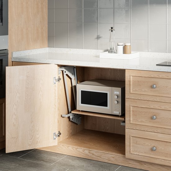 Maclean uitschuifbare keukenlift 5-20 kg - Inbouwkeukenplank 820x168x106 mm | In hoogte verstelbare kastplank | Ergonomische uitschuifkast voor keukenapparatuur, magnetron en mixer
