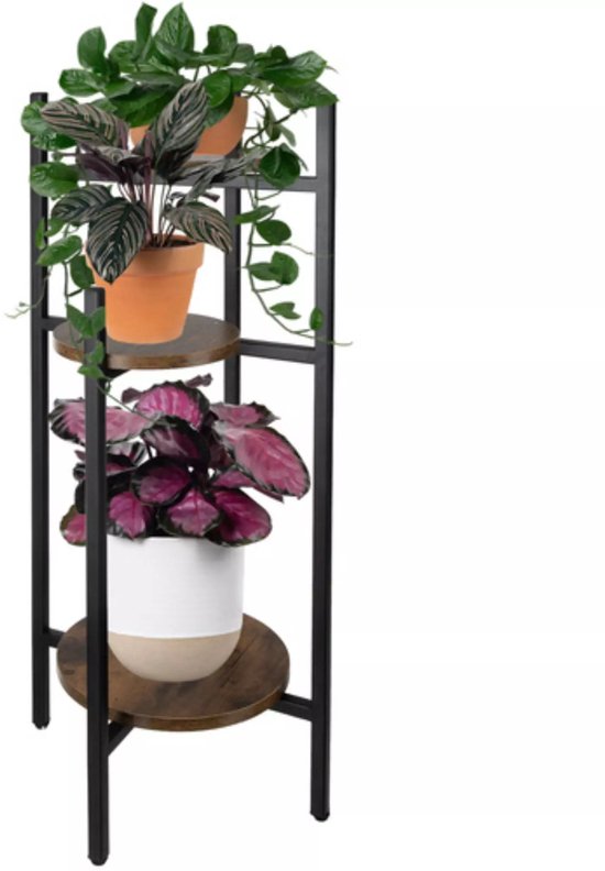 Ruhhy plantenstandaard 80 cm – metalen bloemenstandaard – 3 niveaus in loftstijl