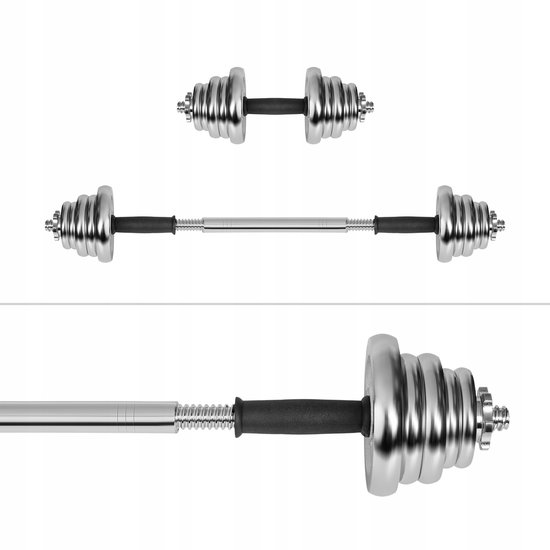 Verstelbare Chromen Halterset 20kg met Gewichten en Stang